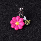 1PC Steel Pink Dangle Bumble Bee Flower Navel Bar Belly Button Rings Body Pierci