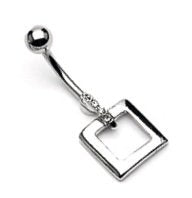 Body Accentz&trade; Belly Button Ring Navel CZ Square Heart Body Jewelry 14 Gauge