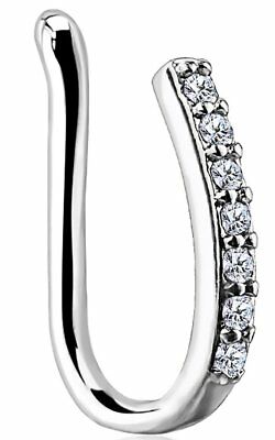 Lined CZ Settings Bar Non Piercing Nose Clip Ring Stud