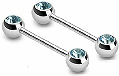 Double Front Facing Gem 316L Surgical Steel Barbell/Nipple Bar 14g
