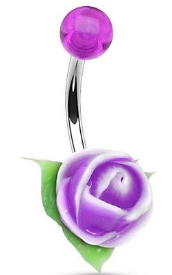 Belly Button Ring Navel Silicone Rose Body Jewelry 14 Gauge