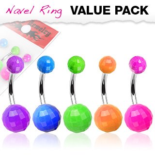 Body Accentz&reg; Belly Button Ring Navel Fluorescent Colored Acrylic Disco Balls value pack Body Jewelry 14 Gauge