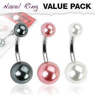 Body Accentz Belly Button Ring Navel Faux Pearl value pack Body Jewelry 14 Gauge