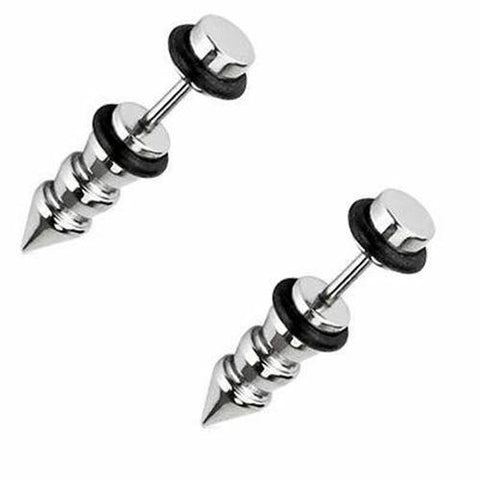 Body Accentz? Earrings Rings Fake Cheater 316L Surgical Steel Triple Extended Spike Fake Taper with O-Rings 16 gauge - Sold as a pair