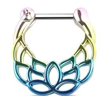 Body Accentz Rainbow Effect Lotus Flower Septum CLICKER 16g