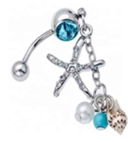 Body Accentz Belly Button Ring Rose Gold Starfish Under The Sea Navel 14 Gauge 3/8'' bar (Starfish Shells)