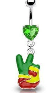 Belly Button Ring Navel 316L Surgical Steel Rasta Navel Peace Sign