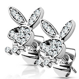 Pair of CZ Paved 316L Surgical Steel Playboy Bunny Post Earrings
