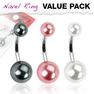 Body Accentz Belly Button Ring Navel Faux Pearl value pack Body Jewelry 14 Gauge HO613
