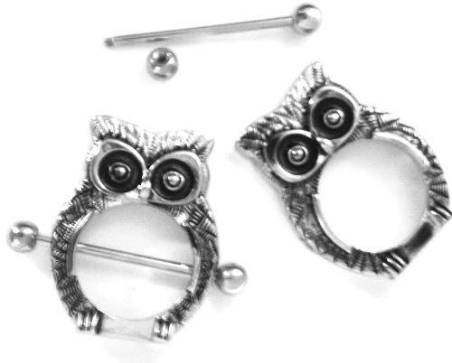 Body Accentz Nipple Ring Bars Owl Body Jewelry Shield 14 Gauge 1'' BAR