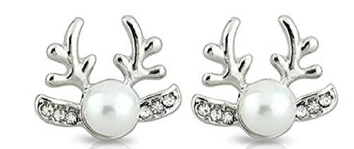 Post Earrings Pearl Centered Gem Paved Reindeer Deer Stud Earrings