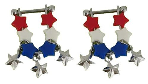 Body Accentz Nipple Rings 14g Pair of Star Beads Dangle 316L Surgical Steel red White Blue