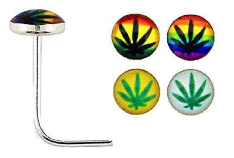 4Pcs Cannabis Pot Leaf L-Shape Nose Ring 20 Gauge Surgical Steel Marijuana