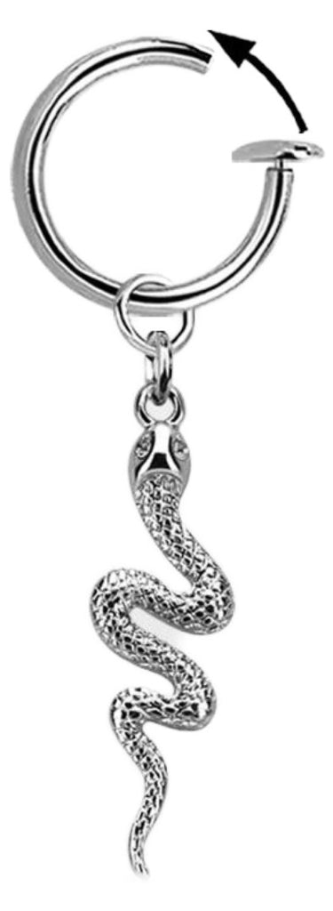 Body Accentz Belly Button Ring Cheater Fake Clip with a Dangling Charm Non Pierce (Clear Snake)