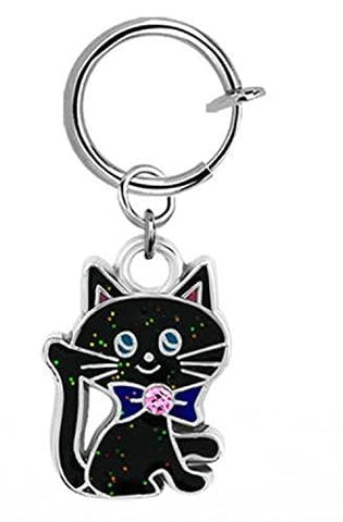 Body Accentz Belly Button Ring Cheater Fake Clip with a Dangling Charm Non Pierce (Black Cat)