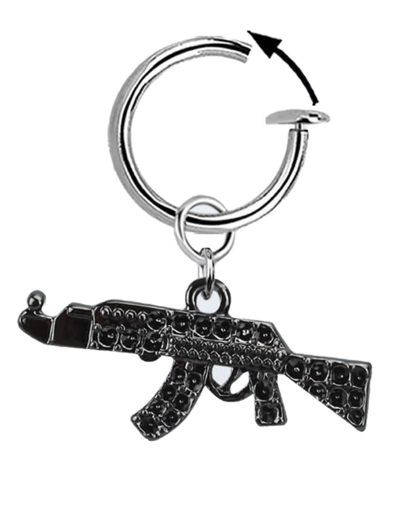 Body Accentz Belly Button Ring Cheater Fake Clip with a Dangling Charm Non Pierce (Black Rifle)