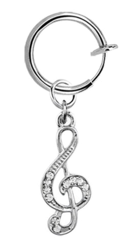 Body Accentz Belly Button Ring Cheater Fake Clip with a Dangling Charm Non Pierce (Silvertone Music Note)