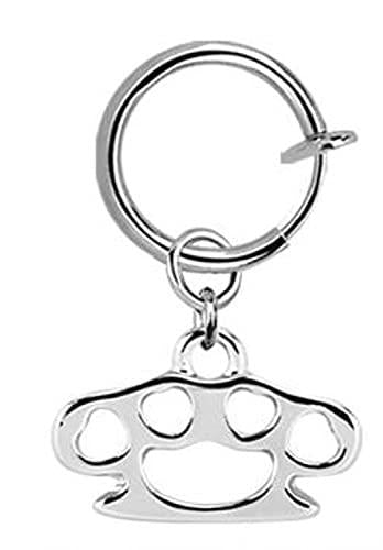 Body Accentz Belly Button Ring Cheater Fake Clip with a Dangling Charm Non Pierce (Silvertone Brass Knuckle)
