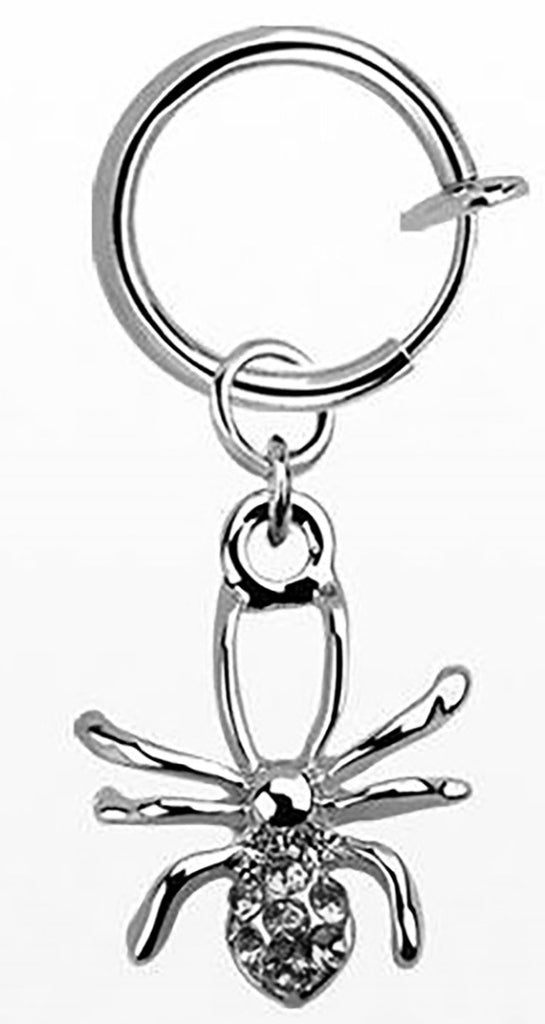 Body Accentz Belly Button Ring Cheater Fake Clip with a Dangling Charm Non Pierce (Silvertone Spider)
