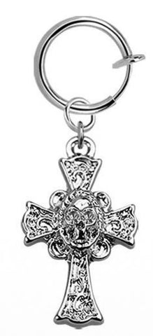 Body Accentz Belly Button Ring Cheater Fake Clip with a Dangling Charm Non Pierce (Silvertone Cross)