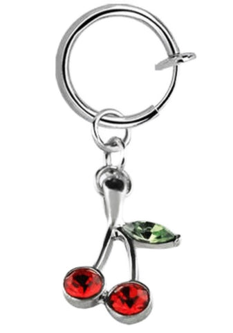 Body Accentz Belly Button Ring Cheater Fake Clip with a Dangling Charm Non Pierce (Red Cherry)