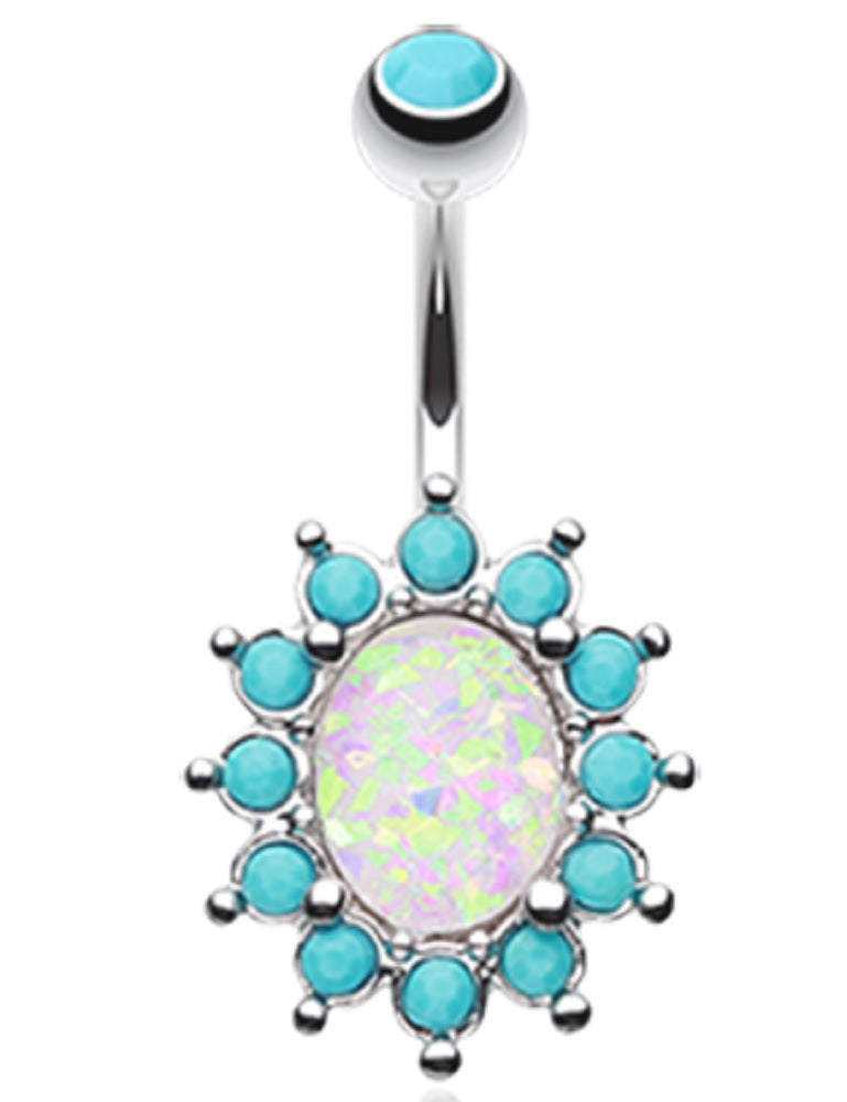 Body Accentz Belly Button Ring Navel Elegant Opal Turquoise 14g