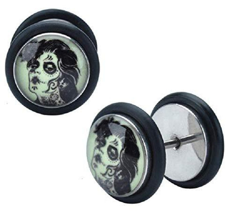 Body Accentz Earrings Ring Fake Cheater Ear Plug Glow in The Dark Dark Lady Zombie Faux 18g Pair