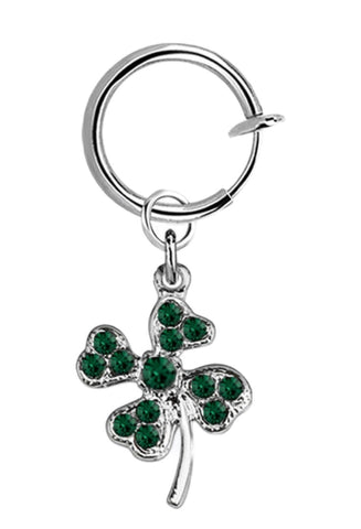 Body Accentz Belly Button Ring Cheater Fake Clip with a Dangling Charm Non Pierce (Silvertone Four Leaf Clover)