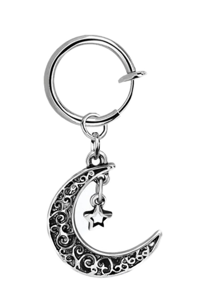 Body Accentz Belly Button Ring Cheater Fake Clip with a Dangling Charm Non Pierce (Silvertone Moon Star)