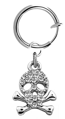 Body Accentz Belly Button Ring Cheater Fake Clip with a Dangling Charm Non Pierce (Silvertone Skull Crossbone cr)