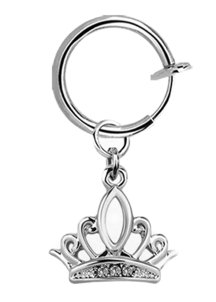Body Accentz Belly Button Ring Cheater Fake Clip with a Dangling Charm Non Pierce (Silvertone Crown cr)
