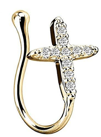 Nose Clip Cross IP Non-Piercing Nose Ring stud sold individually