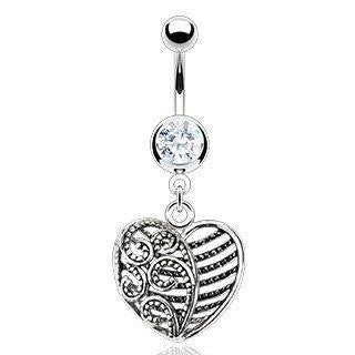Body Accentz� Belly Button Ring 316L Surgical Steel Vintage Royal Vine Heart Pocket Dangle Navel Ring Dangle Body Jewelry Dangle 14g 3/8''