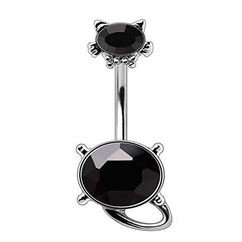 Body Accentz 316L Stainless Steel Fancy Black Cat Navel Ring Belly Button Ring