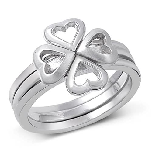 Body Accentz Sterling Silver Silver Ring - Puzzle Heart Clover (10)