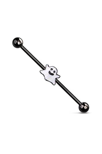 Body Accentz 14G Stainless Steel Helix Cartilage Earring Spooky Smiley Ghost Industrial Barbell 1 1/2''