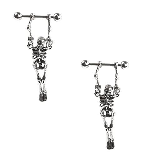 Body Accentz 14g Hanging Skeleton Nipple Ring Shield Bar 1.6mm Nipple Piercing Barbell