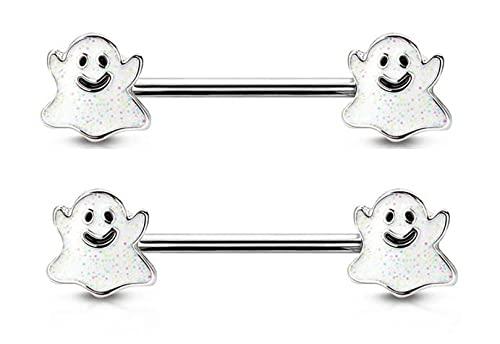 Body Accentz 14g Spooky Smiley Ghost Ends Nipple Ring Nipple Bar 1.6mm Nipple Piercing Barbell