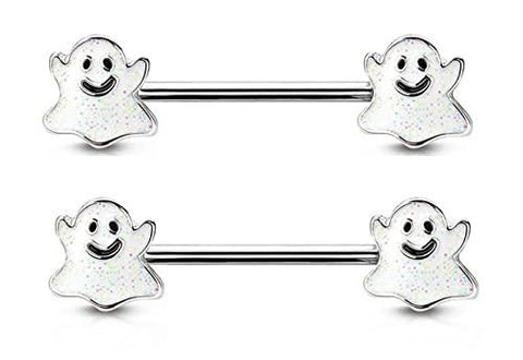 Body Accentz 14g Spooky Smiley Ghost Ends Nipple Ring Nipple Bar 1.6mm Nipple Piercing Barbell