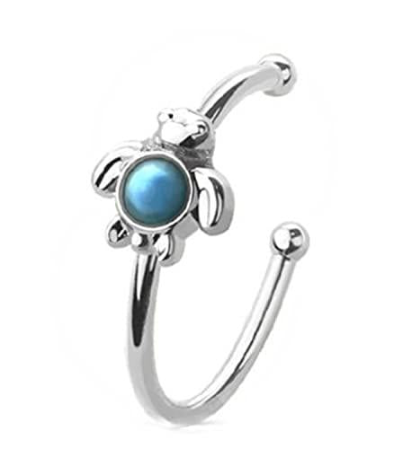 Body Accentz Turquoise Stone Center Sea Turtle Stainless Steel Petite Nose Hoop