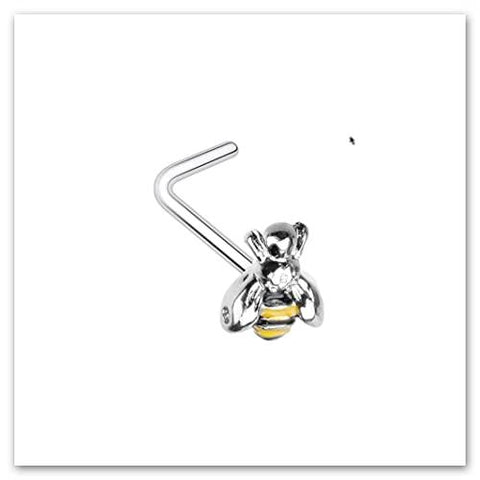 Body Accentz 20 Gauge Bumble Bee L-Shape Nose Stud All 316L Surgical Steel (Silvertone CRV)