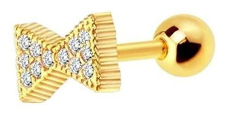 Body Accentz 16g 1/4 Cartilage Earring Stud Paved CZ Cute Bow Tie Ribbon Barbell Helix Tragus Lobe Auricle Surgical Steel (Goldtone)