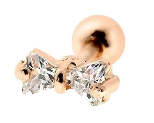 Body Accentz 16g 1/4 Cartilage Earring Stud CZ Cute Bow Tie Ribbon Barbell Helix Tragus Lobe Auricle Surgical Steel (Rose Goldtone)