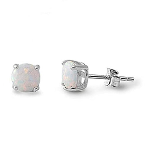 Sterling Silver Earrings W/ Lab Opal Post Stud