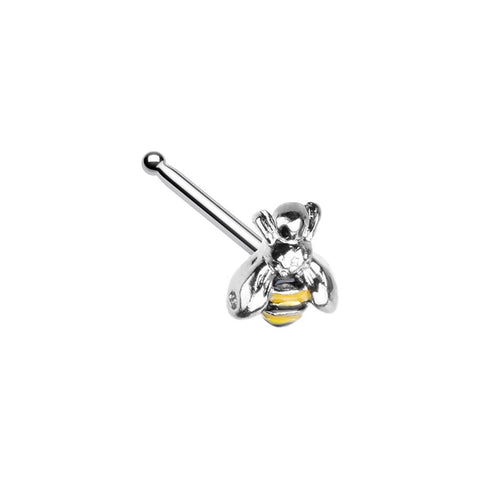 Body Accentz 20 Gauge Buzz Bumble Bee L-Shape Nose Stud All 316L Surgical Steel (Silvertone HT)
