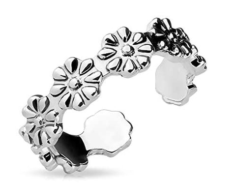 Adjustable Toe Ring/Mid Finger Ring Linked Flowers
