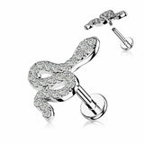 Body Accentz CZ Paved Snake Top on Internally Threaded 316L Surgical Steel Flat