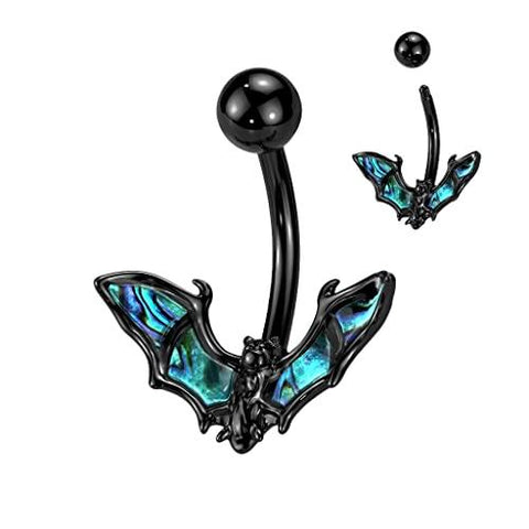 Belly Button Ring Bat with Abalone Shell Wings 316L Surgical Steel Navel (Silvertone)