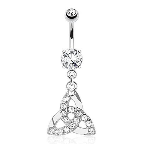 Belly Button Ring Celtic Knot with Paved Gems Dangle 316L Surgical Steel Navel Ring