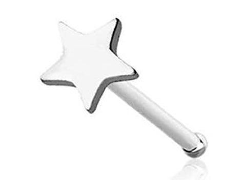 Nose Bone Stud Flat Star 316L Surgical Steel bar 20g (Silvertone)